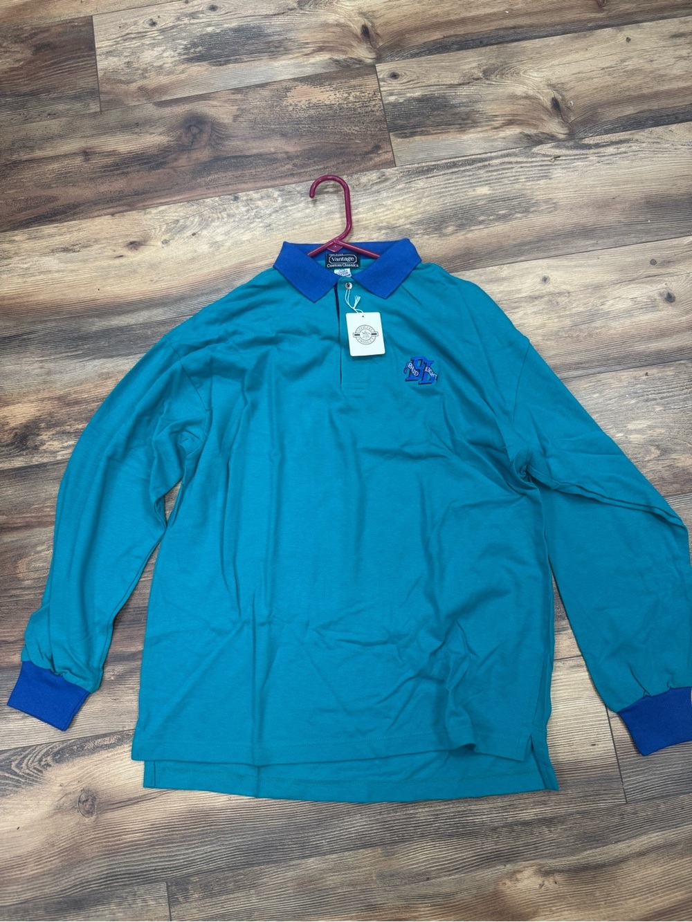 Men's Long-Sleeve Polo in Teal with Blue Trim